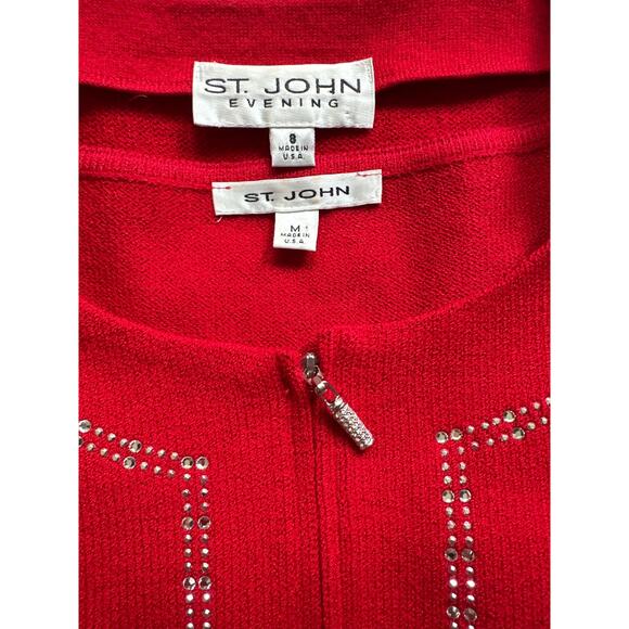 St. John Evening Jacket and Shell top Red jeweled crystals Medium 8 Set Sparkle - Picture 7 of 8